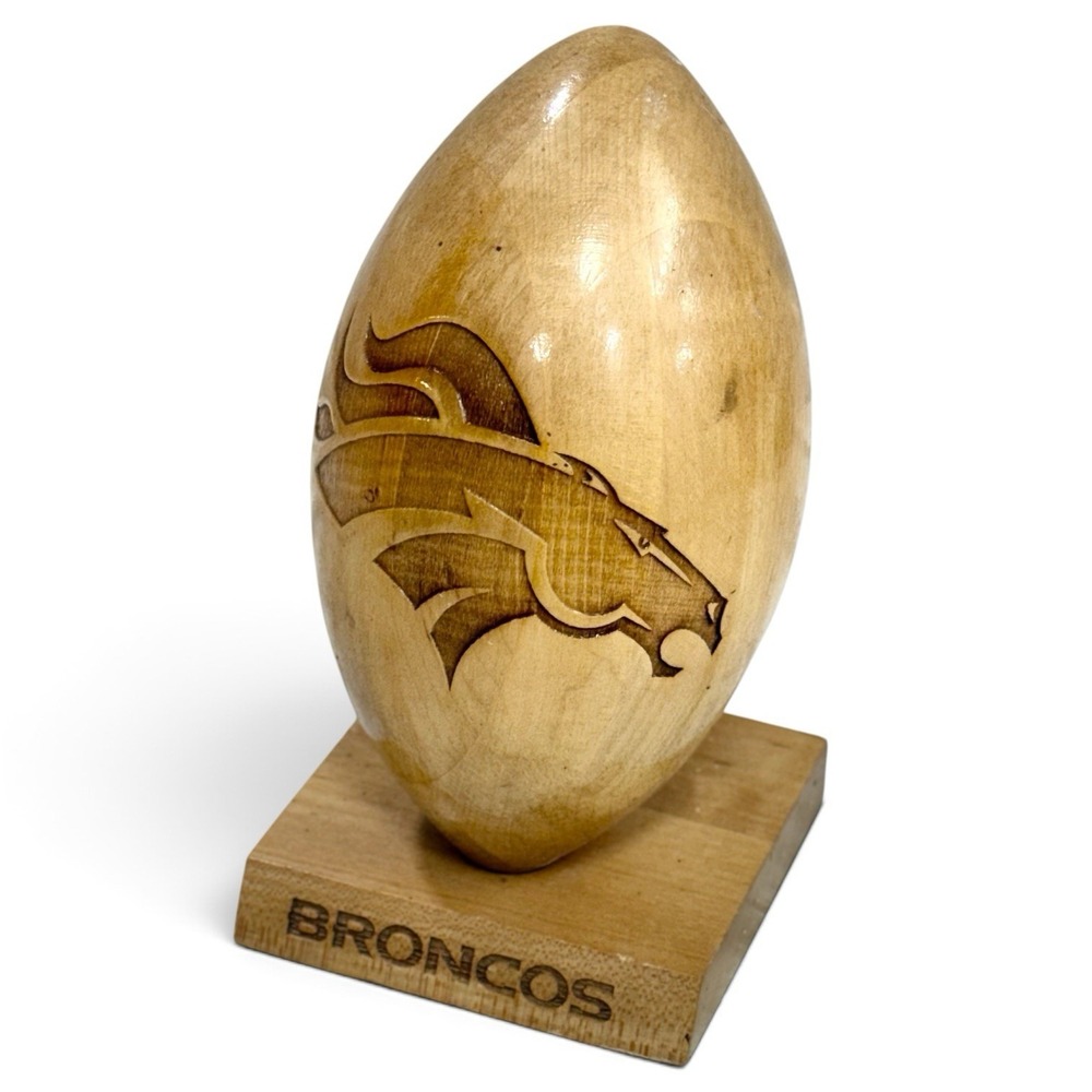 NFL Denver Broncos Laser Engraved Solid Wood Football Statue Grid Works Broncos